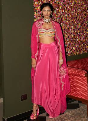 Pink embroidered crepe co ord set 1