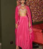 Pink embroidered crepe co ord set