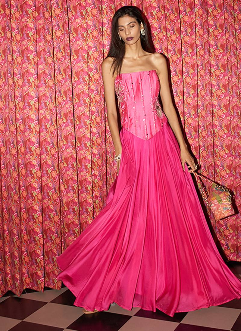 Pink embroidered crepe co ord set