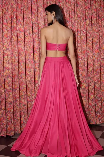Pink embroidered crepe co ord set