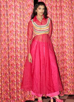 Pink embroidered crepe co ord set 1