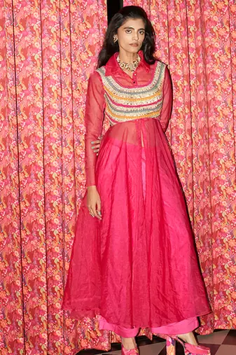 Pink embroidered crepe co ord set