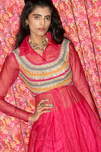 Pink embroidered crepe co ord set