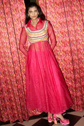 Pink embroidered crepe co ord set