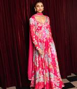 Pink embroidered organza anarkali