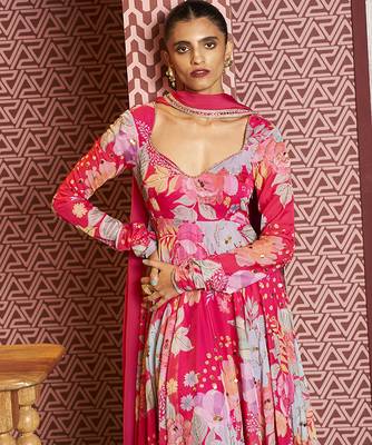 Pink embroidered organza anarkali 2
