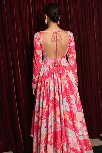 Pink embroidered organza anarkali
