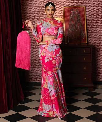 Pink embroidered organza co ord set 1