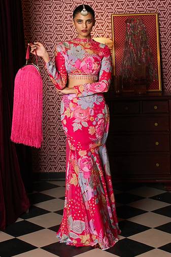 Pink embroidered organza co ord set