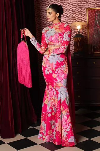 Pink embroidered organza co ord set