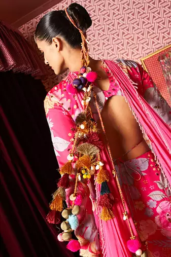 Pink embroidered organza co ord set