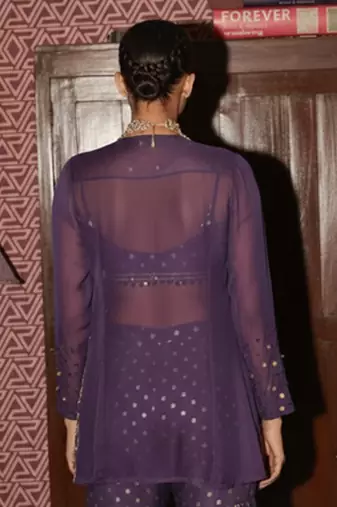 Purple embroidered organza gharara set