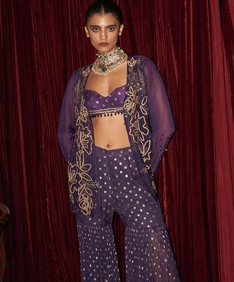 Purple embroidered organza gharara set 3