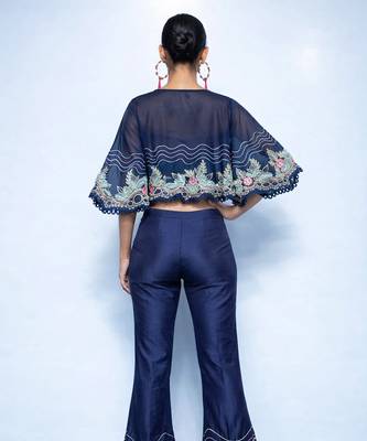 Blue embroidered chanderi co ord set 2