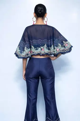 Blue embroidered chanderi co ord set