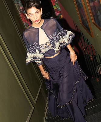 Blue embroidered organza gharara set 3