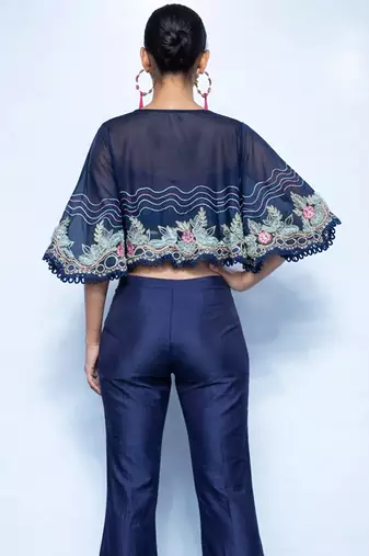 Blue embroidered organza gharara set