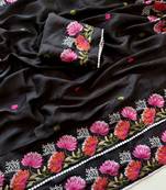 Black Color Embroidered Tussar Silk Saree