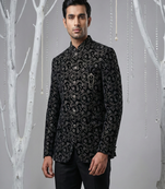 Black thread embroidered bandhgala on velvet