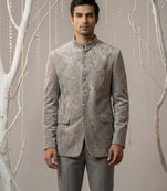 Grey thread and sequins embroidered bandhgala