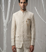 Rose gold thread embroidered bandhgala on silk