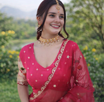 pink dola silk lehenga set with meena weaving & sequins