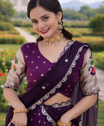 wine dola silk lehenga set with meena weaving & sequins