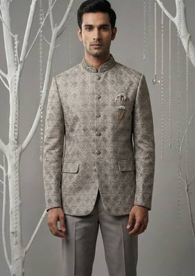 Grey thread and sequins embroidered bandhgala 1