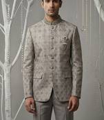 Grey thread and sequins embroidered bandhgala