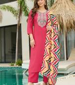 Red gajari color rayon embroidered sttiched suit