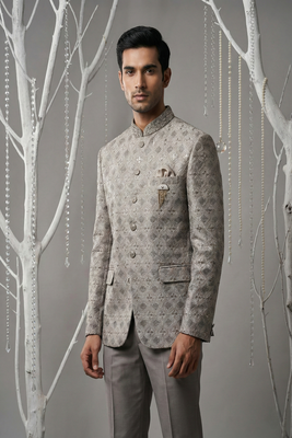 Grey thread and sequins embroidered bandhgala 2