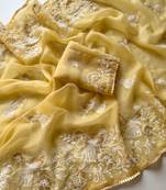 Yellow Color Vari Chiffon Floral Embroidered Saree