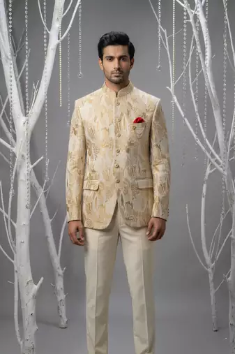 Golden thread embroidered bandhgala