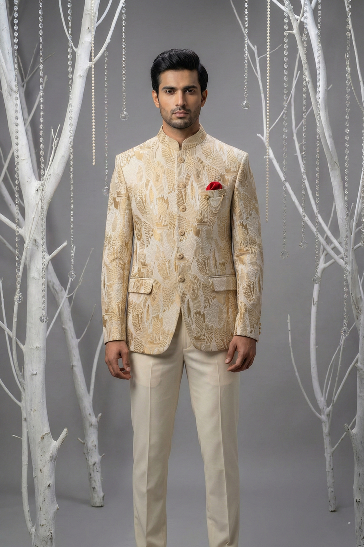 Golden thread embroidered bandhgala