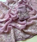 Lavender Color Vari Chiffon Floral Embroidered Saree
