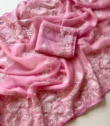 Pink Color Vari Chiffon Floral Embroidered Saree