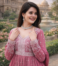 Pink Color Rich Sequins & Thread Embroidered work Faux Georgette Kurti  Plazzo Set