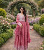 Pink Color Rich Sequins & Thread Embroidered work Faux Georgette Kurti  Plazzo Set