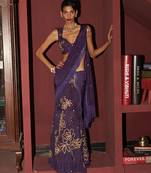 purple organza lehenga set with gold embroidery