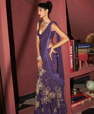 purple organza lehenga set with gold embroidery 2