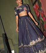 blue chanderi lehenga set with floral embroidery