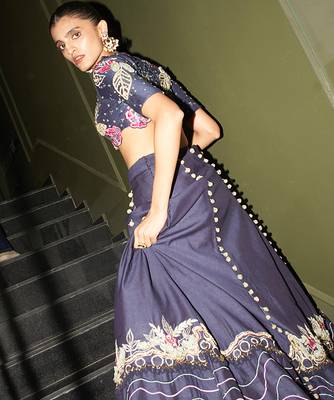 blue chanderi lehenga set with floral embroidery 2