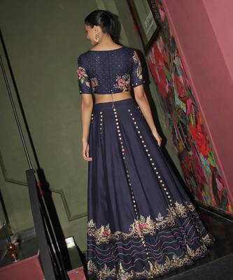 blue chanderi lehenga set with floral embroidery 3