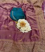 Lavender Color Soft Space Chiffon Fancy Saree