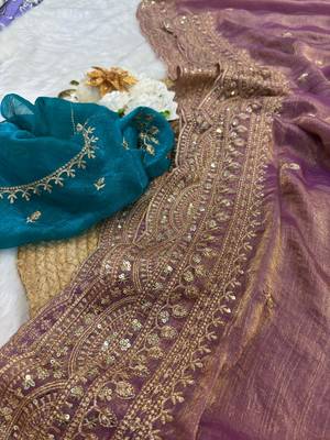 Lavender Color Soft Space Chiffon Fancy Saree 2