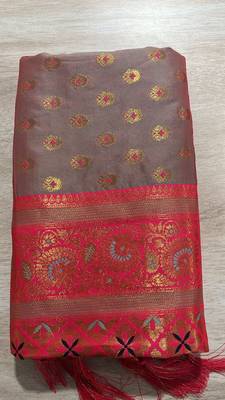 sea green banarasi saree with blouse piece  3