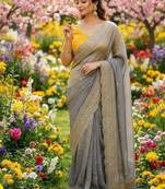 Grey Color Soft Space Chiffon Fancy Saree