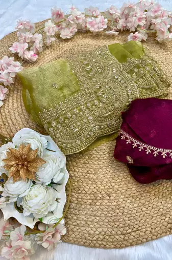 Green Color Soft Space Chiffon Fancy Saree