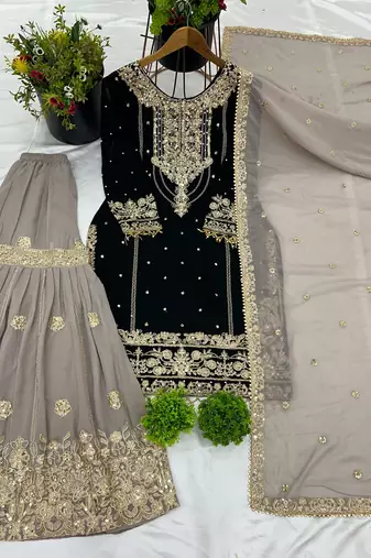 Black Sharara With Dupatta Stylish Suit Set