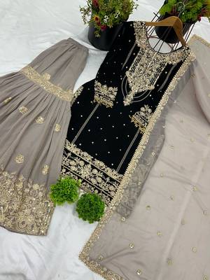 Black Sharara With Dupatta Stylish Suit Set 3